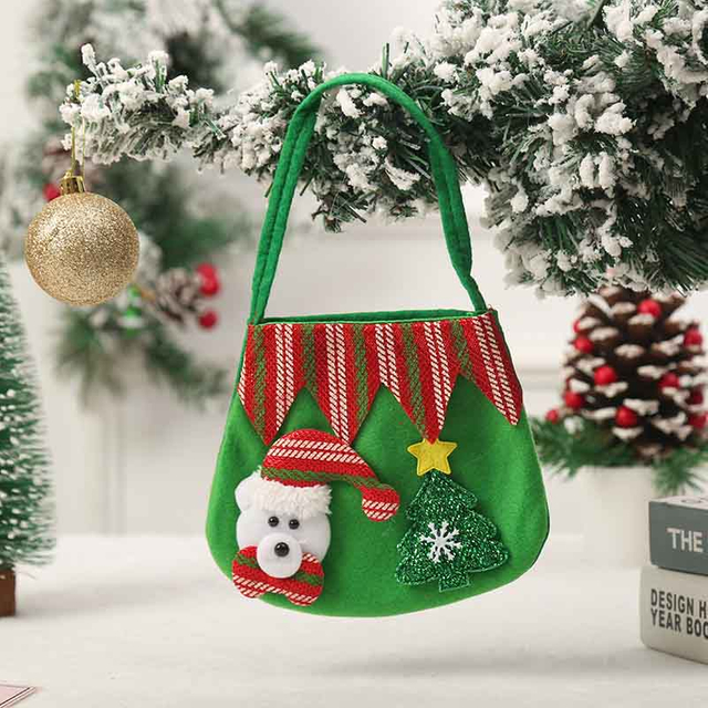 Fiasrel 1pcs/4pcs Christmas Holiday Party Decoration Handle Santa Gift Treat Bags Portable Candy Gift Baskets