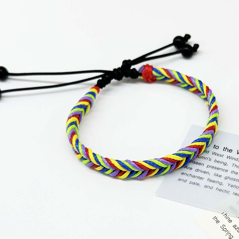 Fiasrel Color Gradient Wax Cord Hand Woven Adjustable Multicoloured Rope Bracelet
