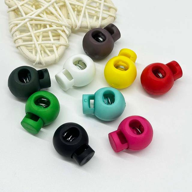 Fiasrel 10/50pcs MIxed Color Plastic Round Cord Locks Single Hole Toggle Spring Stopper for Paracord Elastic Shoelace Drawstring Bags Glove Clips