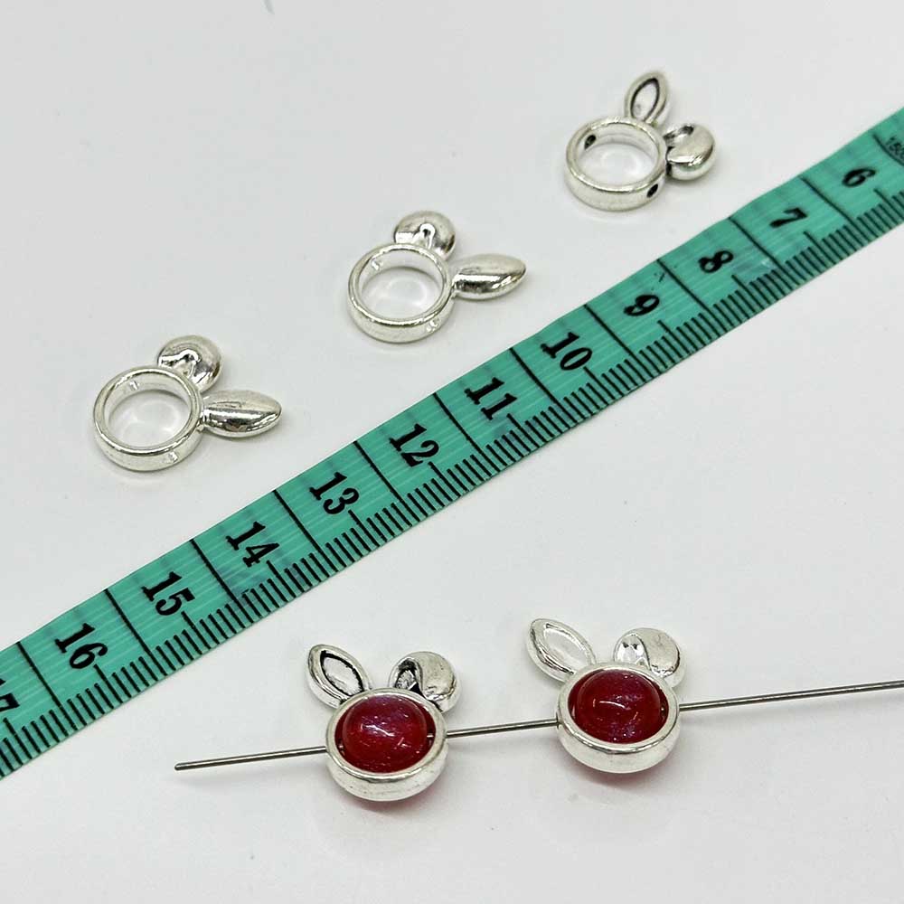 Fiasrel 20pcs Alloy Rabbit Ear Heart Metal Alloy Spacer Beads Charms for Jewellery Making DIY Bracelet Necklace