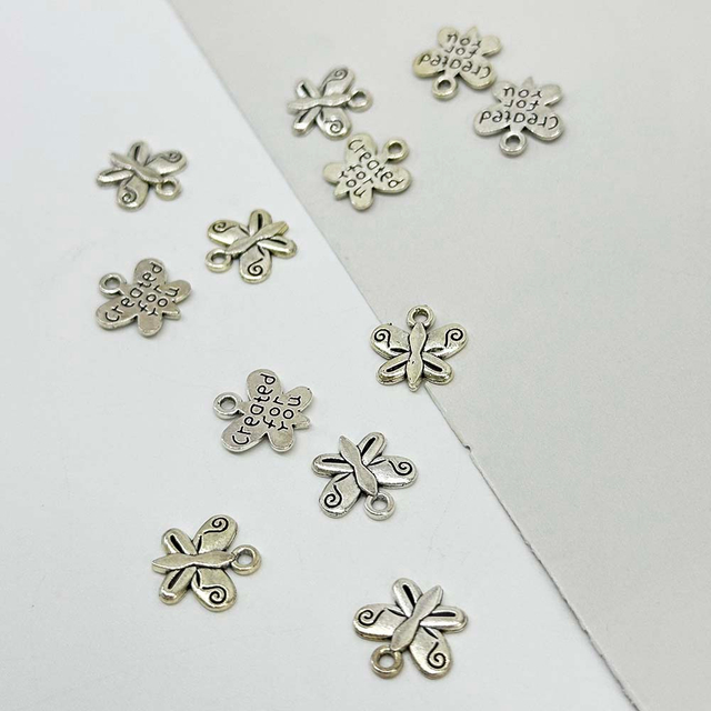 Fiasrel 10/50pcs Butterfly Shape 'Created for You' Pendant Engraved Alloy Butterfly Link Charms