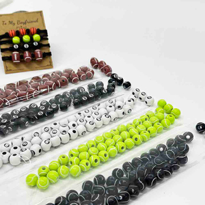 Fiasrel 50pcs 8-15mm Sports Series Basketball Volleyball Rugby Baseball Billiards Rugby Tennis Loose Acrylic Beads for Jewelry Making DIY Bracelet Necklace Key Bag Chain Handmade Craft Supplies