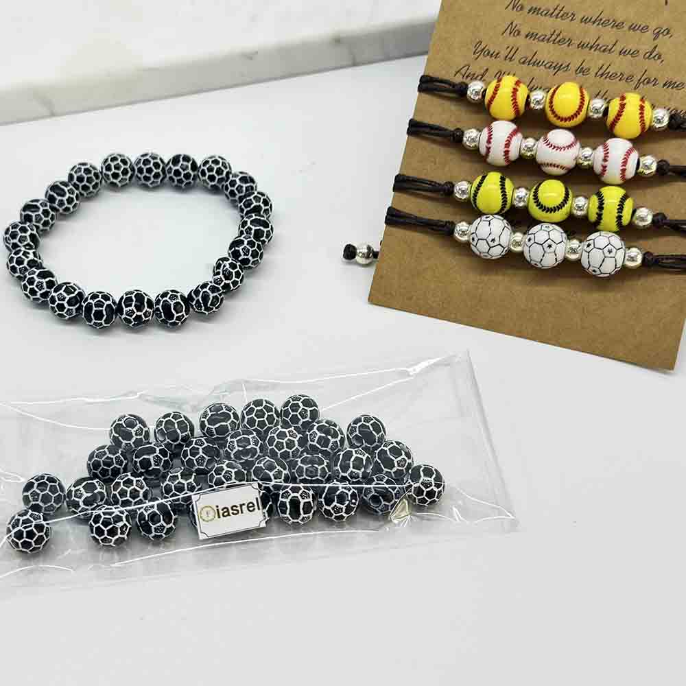 Fiasrel 50pcs Mixed Sport Series Softball Basketball Baseball Football Acrylic Beads Fashion Mixed Sports Ball Acrylic Beads for Bracelet Necklace Keychain Bag Charms Jewelry Making Craft Supplies