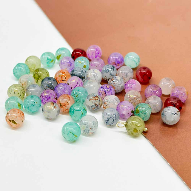 Fiasrel 50/300pcs 8/10mm White Jade Inked And Splashed Beads Mixed Color Gradient Glass Beads for Jewelry Making Handmade DIY Bracelet Necklace Phone Chain Crafts Small Business Supplies