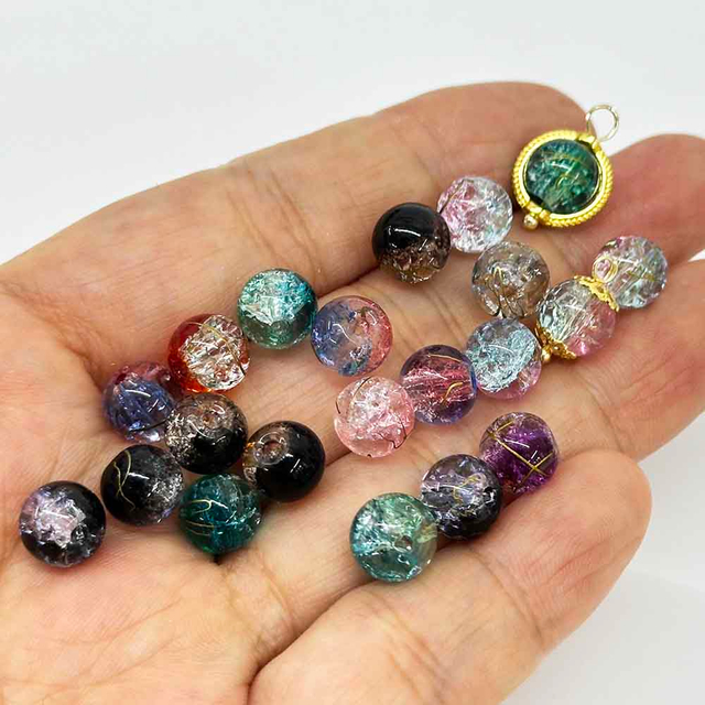 Fiasrel 50/300pcs 8mm Gradient Crackle Beads Ice Glass Beads for DIY Jewelry Making Bracelets Earrings Necklaces Craft Decorations