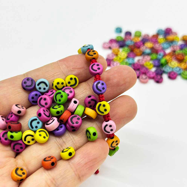 Fiasrel 100/200/300pcs 4*7mm Smiley Face Acrylic Beads Mixed Color Smile-Pattern Spacer Loose Acrylic Beads for Bracelets Necklace Earring Charms Jewelry Craft Handmade Making Supplies