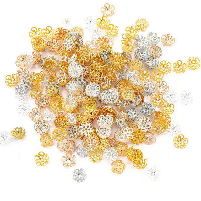 Fiasrel 200pcs/pack 8/10mm Golden Petal Bead Cap Bulk Tail Spacer Charm Beads for DIY Jewelry Making Bracelet Necklace Handmade Craft Supplies
