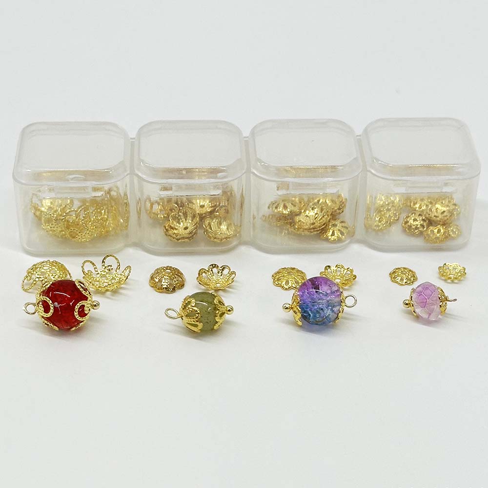 Fiasrel 50pcs 18K Gold-Plated Brass Filigree Bead Caps DIY Beading Charms Flower Cap Beads Hollow Floral Alloy Spacer Beads for DIY Jewelry Making Bracelet Necklace Earring Craft Accessory Supplier
