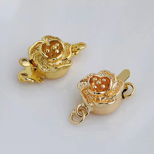 Fiasrel 5pcs 14K 18K Golden Brass Flower Box Clasps Filigree Star Floral Box Clasp Filigree Pearl Clasps for DIY Jewelry Necklace Bracelet Making Supplies