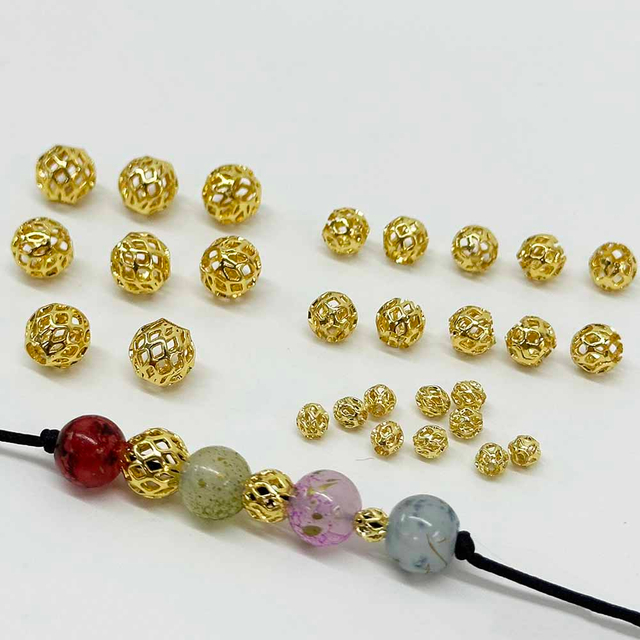 Fiasrel 18k Golden Plated 4/6/8mm Hollow Spacer Beads for DIY Jewelry Making Bracelet Necklace Accessories Supplies