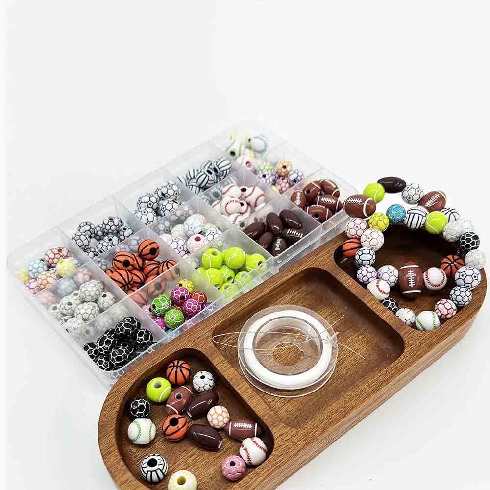 Sporty Acrylic Beads Kit: Acrylic Football Baseball Basketball Soccer Volleyball Softball Beads for DIY Jewelry Crafts Making