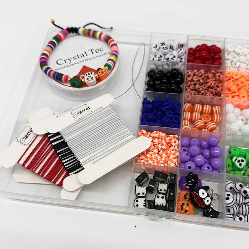 Fiasrel 1Box 24-Grid Halloween Acrylic Round Beads Kit: Halloween Friendship Beads Clay Beads fro DIY Beaded Bracelet Necklace Ring Earring Jewelry Supplies Festive Decoration