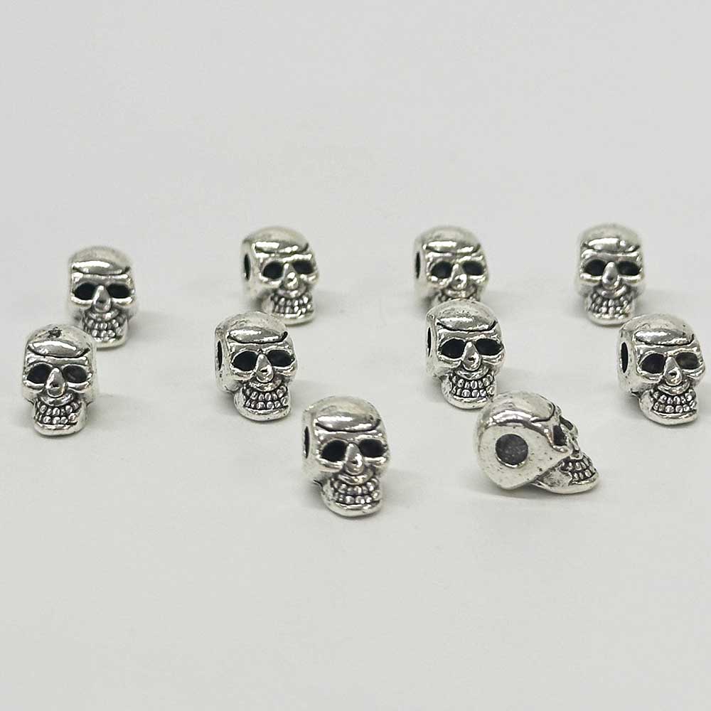 Fiasrel 10/20/50pcs Zinc Alloy Vintage Halloween Silvery Skull Beads for DIY Jewelry Making Bracelet Necklace Supplies