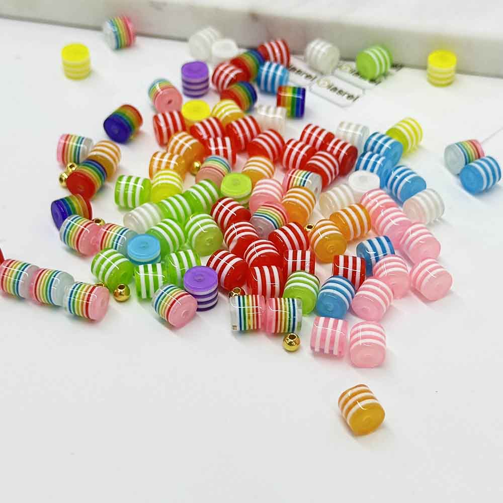 Fiasrel 50/100pcs 8mm Cylinder Acrylic Striped Beads for Jewelry Making DIY Charm Bracelet Necklace