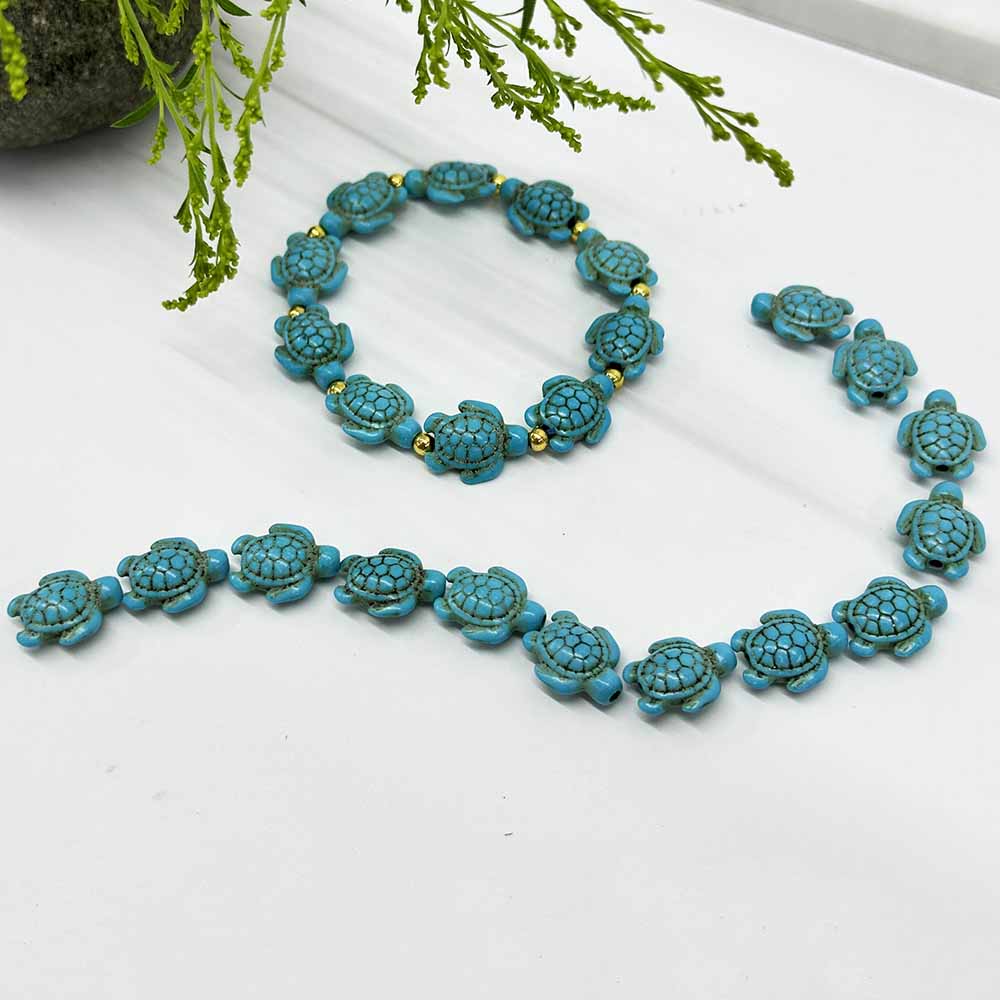 Fiasrel 1 Box 100pcs Artificial Turquoise Turtles Starfish Shape Beads for Making Bracelets Necklaces Earrings Keychains Pendants Accessories