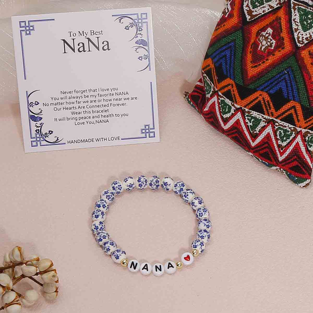 Fiasrel Handcrafted Blue and White Porcelain Beaded Bracelet