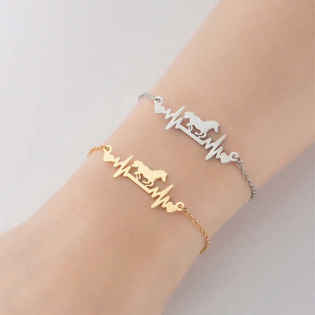 Fiasrel Fashion Tarnish Free Silver 18K Gold Stainless Steel Charm Heartbeat Beat Jewelry for Ladies