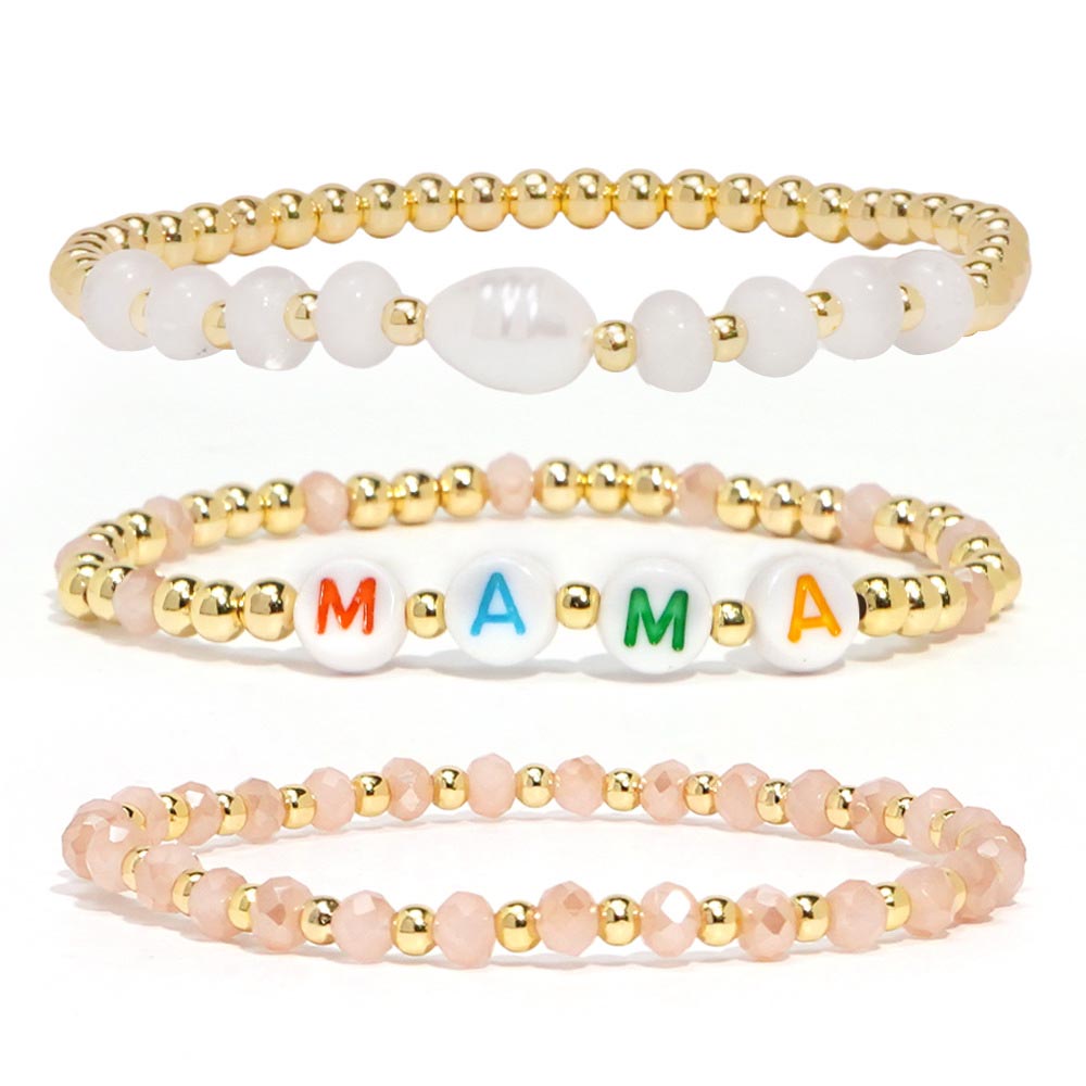 Fiasrel New Trendy Mother's Day Mama Golden Beads Stretch Adjustable Bracelets