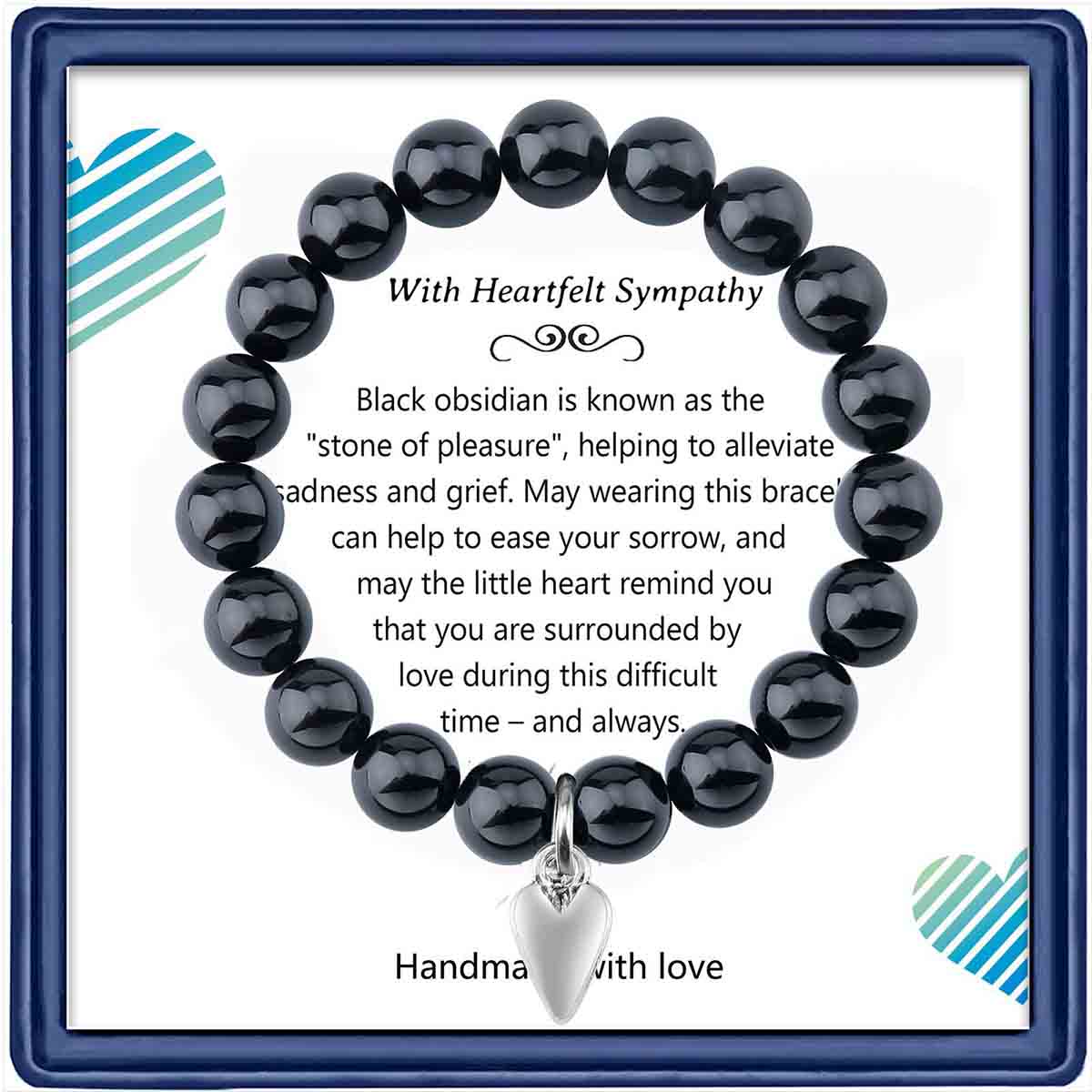 Fiasrel Mother's Day Mom Gift Angel Pendant Bracelet Amethyst Bracelet Obsidian Agate Stone Beads Cards Bracelet 