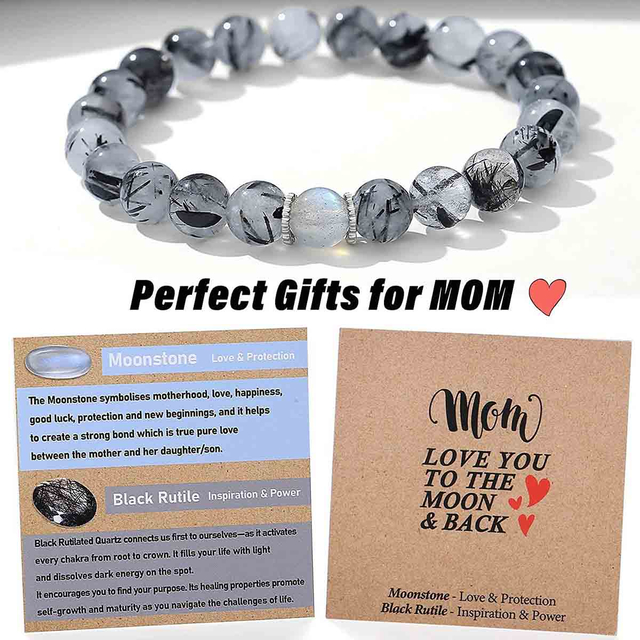 Fiasrel Moonstone Bracelet Mother's Day Gift Card Bracelets Natural Crystal Stone Bead Bracelet