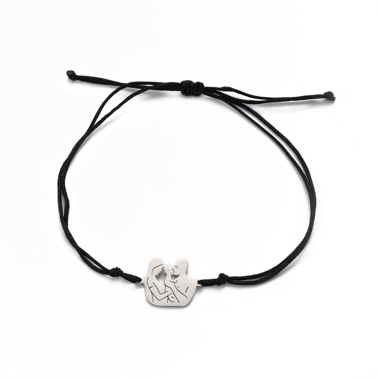 Fiasrel Holiday Season Stainless Steel Pendant Braided Adjustable Bracelet Cute Mom Baby Family Bracelet Gifts