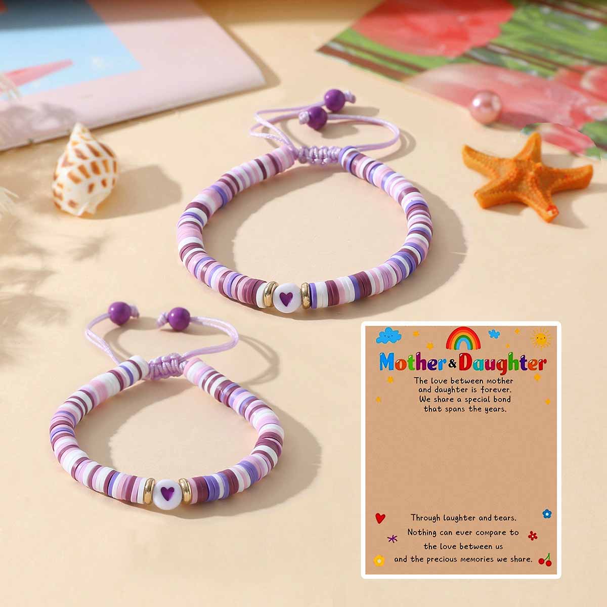 Fiasrel Mother's Day Bracelet Fashion Beaded Heart Bead Mother Daughter Parent Child Woven Bracelet