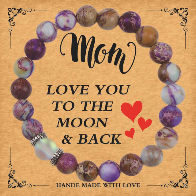 Fiasrel Black Rutilated Mother's Day Gift Card Bracelets Natural Crystal Stone Bead Bracelet