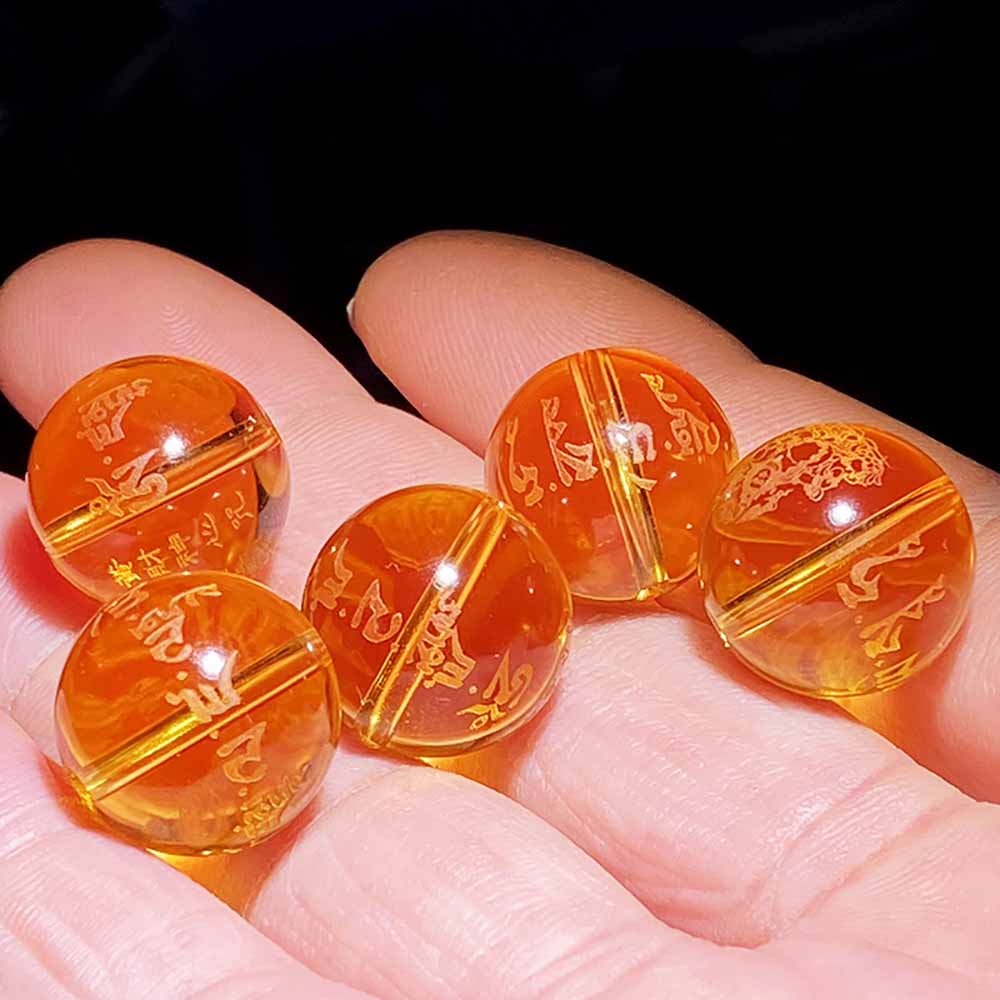Fiasrel Yellow Jambhala Mantra Beads | Citrine Loose Beads | DIY Jewelry & Buddhist Prayer Bracelet Supplies | Scripture Spacer Beads