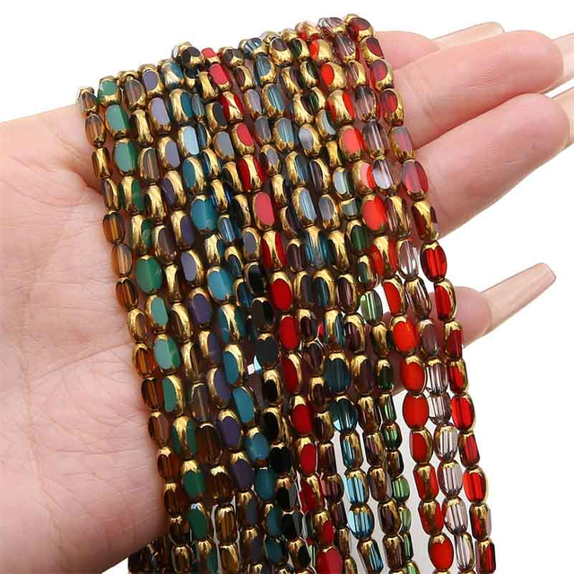 Fiasrel 1bundle 3*5mm Glass Faceted Crystal Gold-edged Rice Beads DIY Handmade Necklace Bracelet Stringing Jewelry Accessories