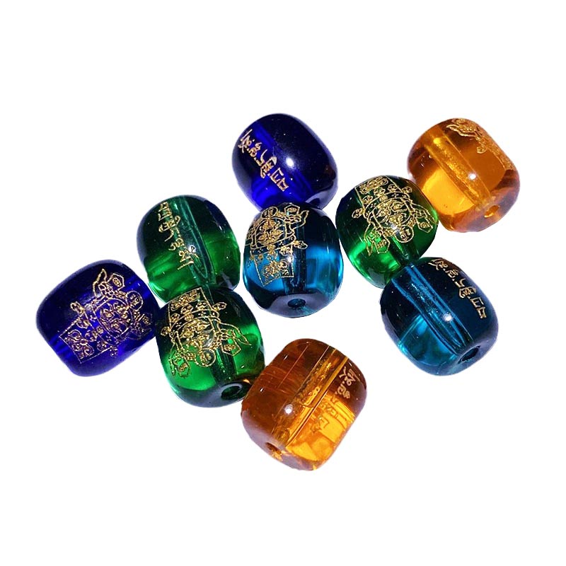 Fiasrel Zhaxi Lhamo Carved Beads - Gold Foil Tibetan Barrel Beads for Waist Prayer Mala DIY Multicolor Sacred Jewelry Components