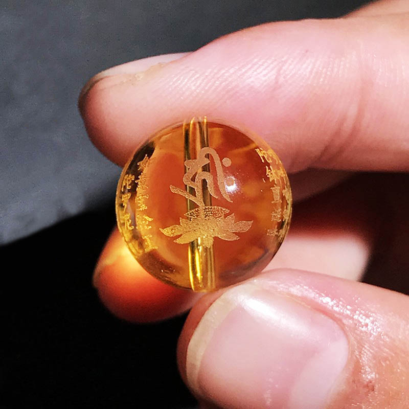 Fiasrel Citrine "Ruyi Wheel King Dharani" Prayer Beads – Engraved Buddhist Mantra Spacers for DIY Mala & Spiritual Bracelets