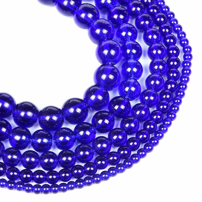 Fiasrel 1bundle Deep Blue Glass Beads 4-14mm Round Hole Beads for Bracelet & Necklace Making