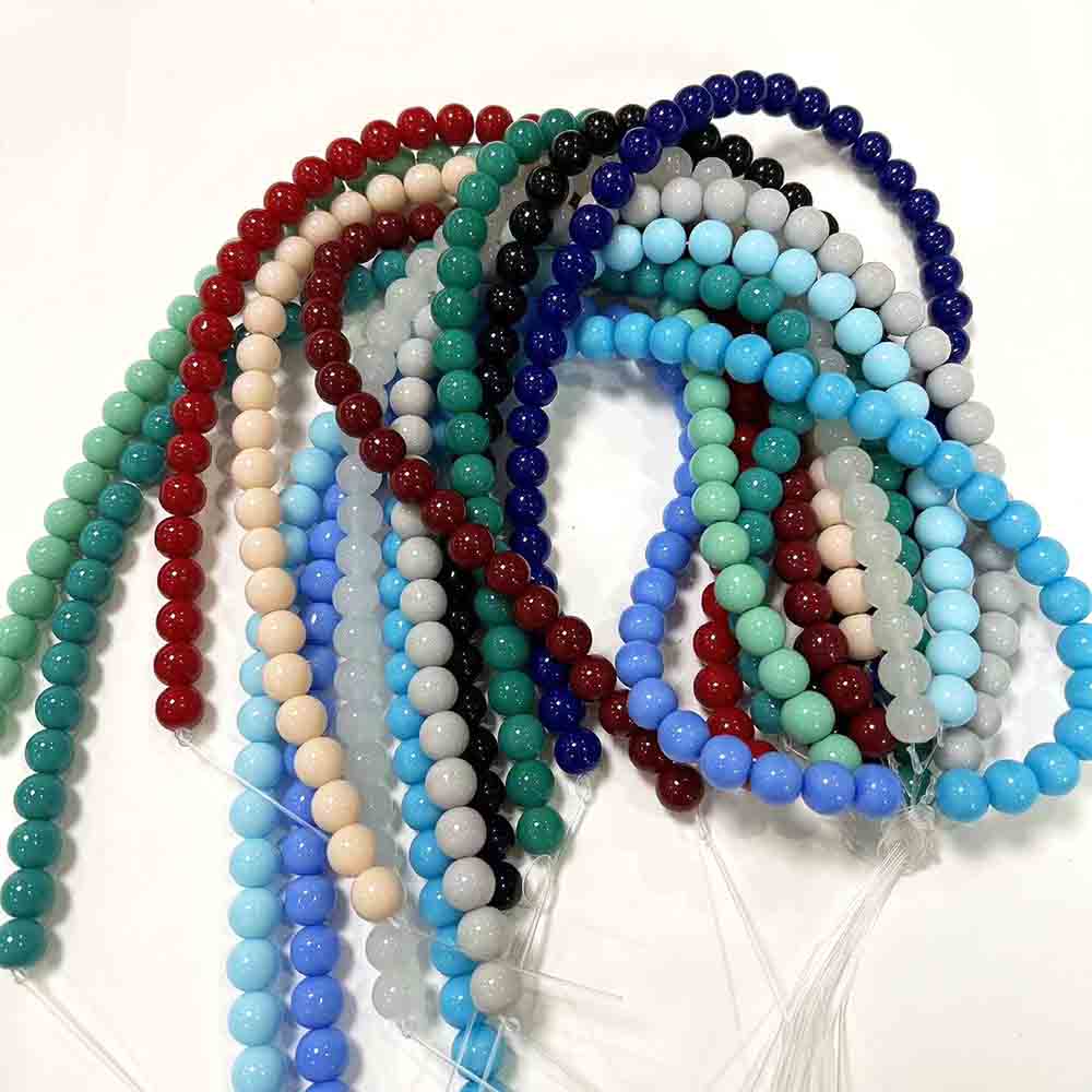 Fiasrel 1bundle 10mm Bracelets Necklace Loose Handmade Accessories Solid Color Imitation Jade Round Glass Beads
