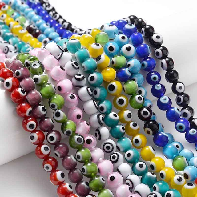 Fiasrel 1bundle 4/6/8/10mm Evil Eye Round Glass Beads Mixed Color Turkish Beads DIY Glass Bead for Bracelet Necklace