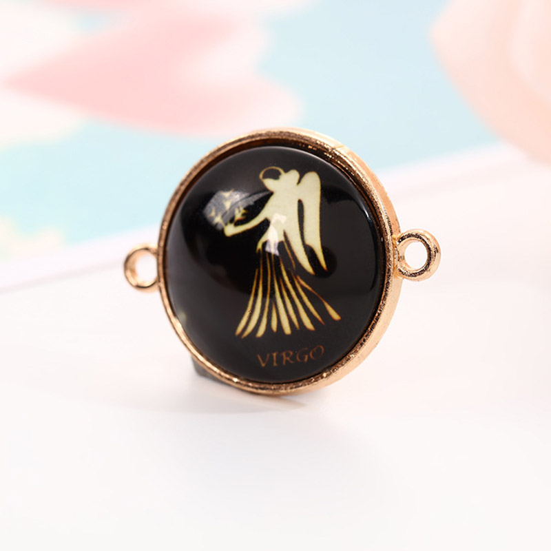 fiasrel 1bundle 12 Zodiac Black Resin Cabochon Pendants - Vintage Glass Charm Beads for DIY Bracelet Making