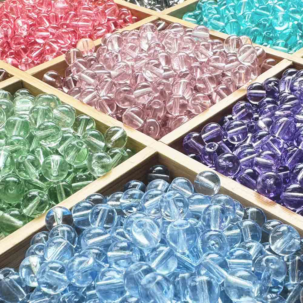 Fiasrel 1bundle 8-10mm Transparent Glass Beads for Handmade DIY Jewelry Making for Bracelets Necklaces Buttons and Decorative Accessories