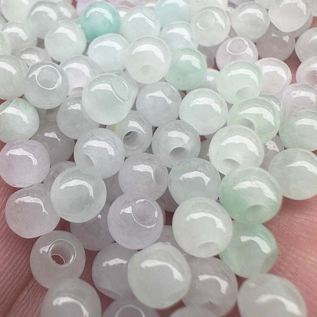 fiasrel 1bundle 6mm Icy Jadeite Loose Beads Large Hole Round Beads for DIY Bracelet Ends & Necklace Making