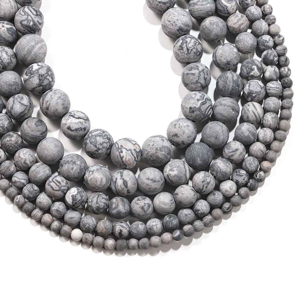 fiasrel 1bundle 4-12mm Frosted Map Stone Beads DIY Jewelry Accessories, Semi-finished Loose Beads for Crafting