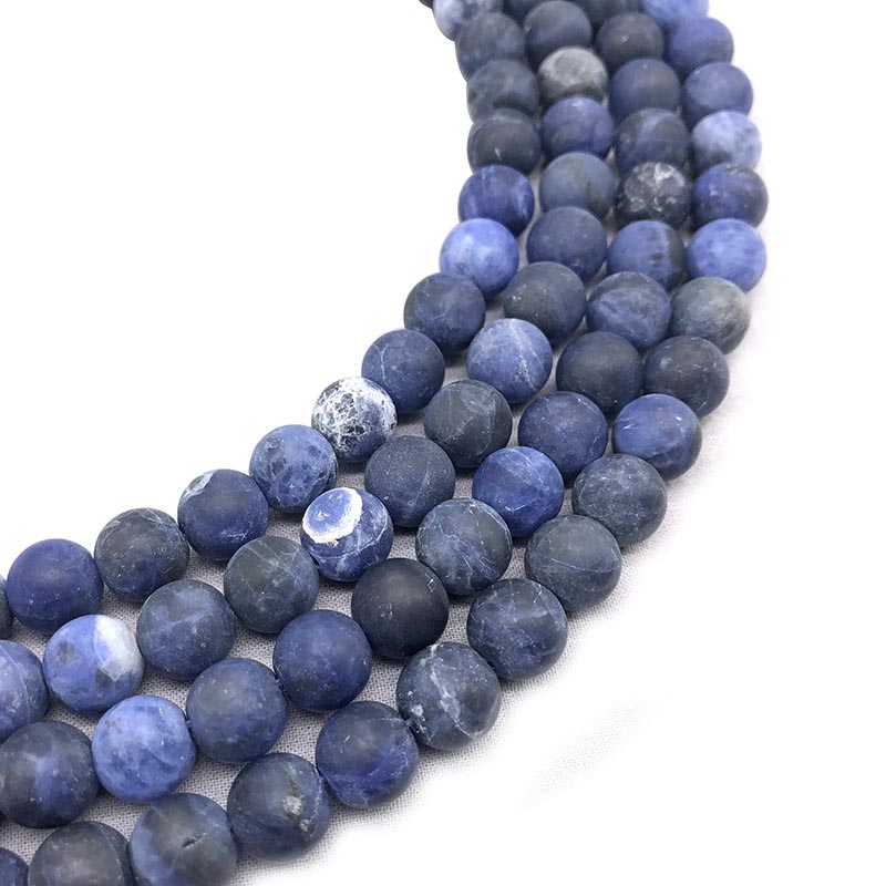 fiasrel 1bundle 4-12mm Raw Matte Vintage Blue Veined Linen Stone Loose Beads Handmade DIY Necklace, Earrings & Beaded Bracelet Women's Round Gemstone