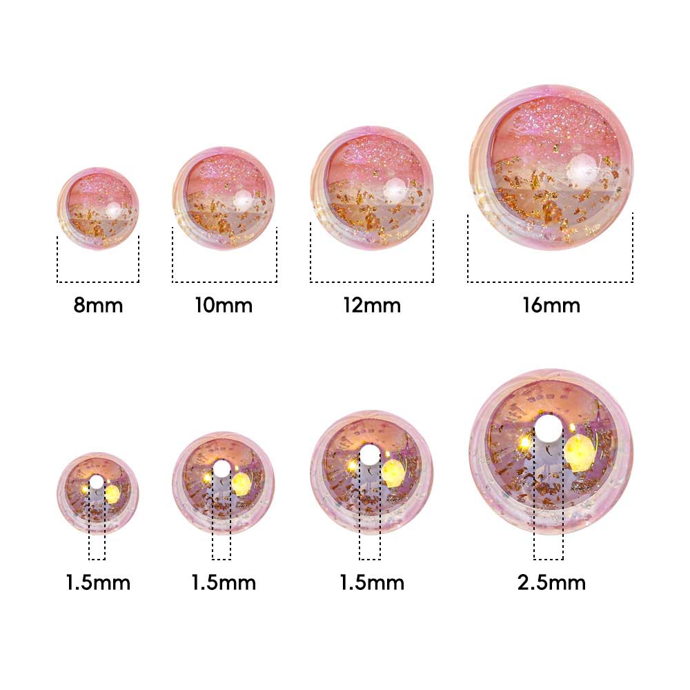 fiasrel 1bundle Gold Foil Round Beads - Loose DIY Beads for Bracelet, Necklace, Phone Charm & Keychain Jewelry