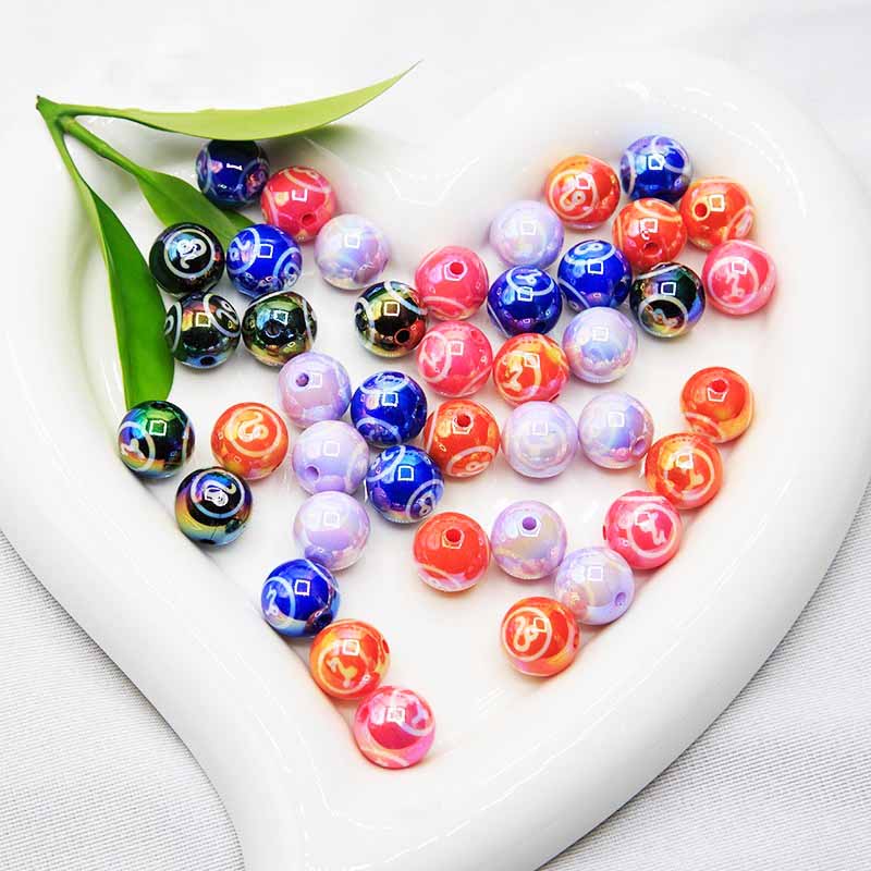 fiasrel 1bundle 16mm Acrylic Printed Beads – Twelve Zodiac Signs Printed Beads, Handmade Beaded Phone Strap Keychain Accessories