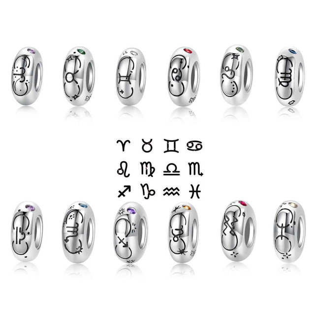 fiasrel 1bundle Original Design – New 12 Zodiac S925 Silver Spacer Beaded Bracelet