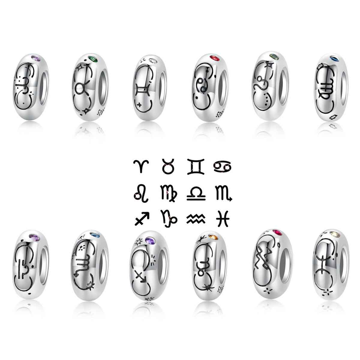 fiasrel 1bundle Original Design – New 12 Zodiac S925 Silver Spacer Beaded Bracelet