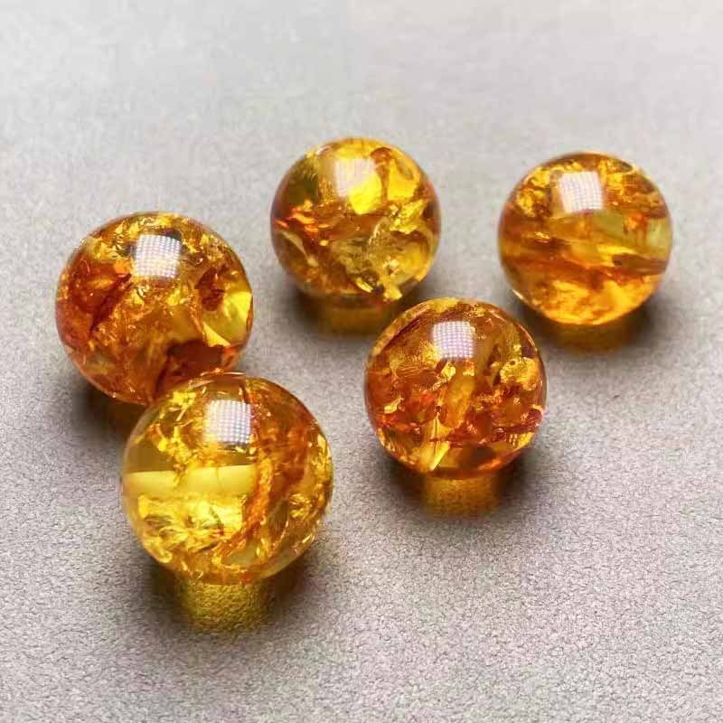 fiasrel 1bundle Amber Sun-Spangled Amber Single Piece Round Bead