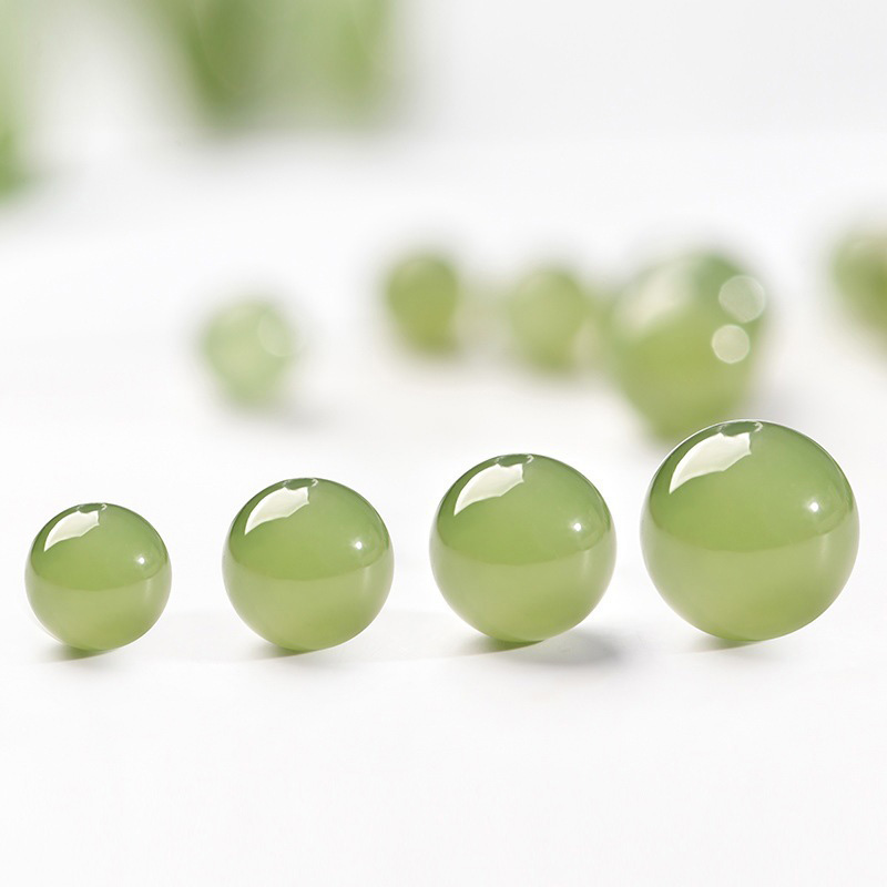 fiasrel 1bundle Natural Hetian Jade Beads, Sunny Water Green Qinghai Nephrite Round Loose Beads, DIY Jewelry Making