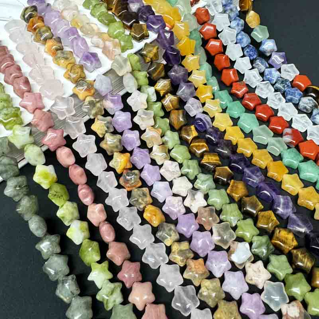 fiasrel 1bundle 10mm Amethyst Star Beads – Aventurine Tiger Eye Star-Shaped Loose Beads for DIY Jewelry Making
