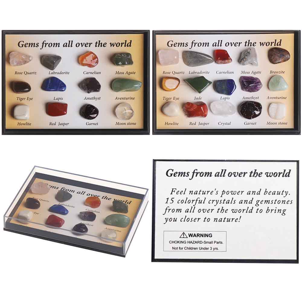 fiasrel Polished Rolling Stone Specimens Boxed Crystal Jade Semi-Precious Stones Collection Popular Science Ornaments 