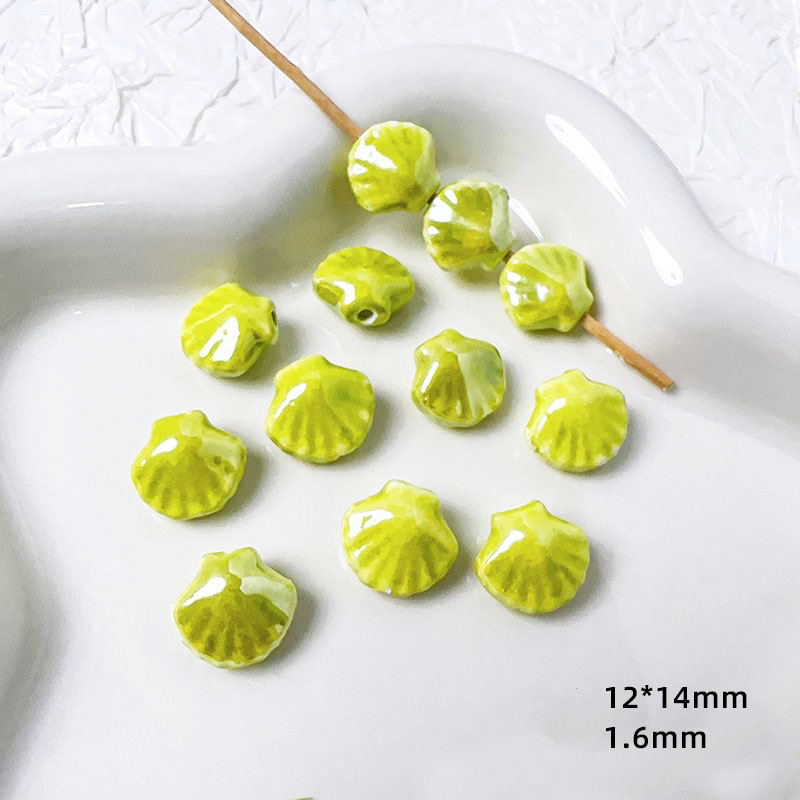 fiasrel 1bundle Green-toned Ceramic Loose Beads Set for DIY Bracelets Round, Heart, Star & Novelty-shaped Handmade Beading Supplies