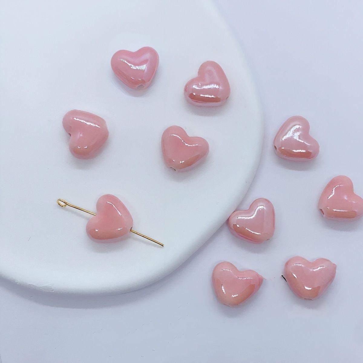 fiasrel 1bundle Pink-toned Ceramic Bead Set for DIY Bracelets Cat Paw, Bone, Star & Heart Charms - Handmade Beading Supplies