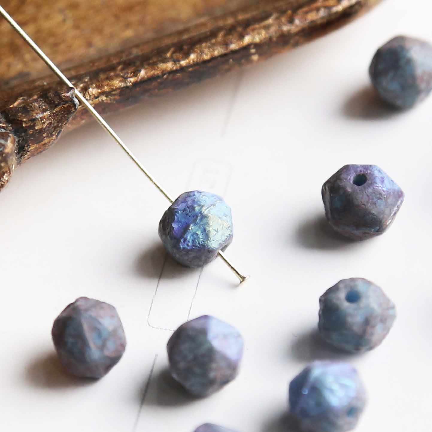 fiasrel 1bundle 8mm Czech Meteorite Blue Candlelight Glass Beads - British Cut Vintage Style